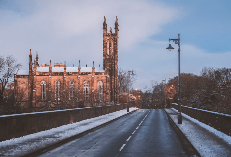 Snow on Dean Bridge, Edinburgh.